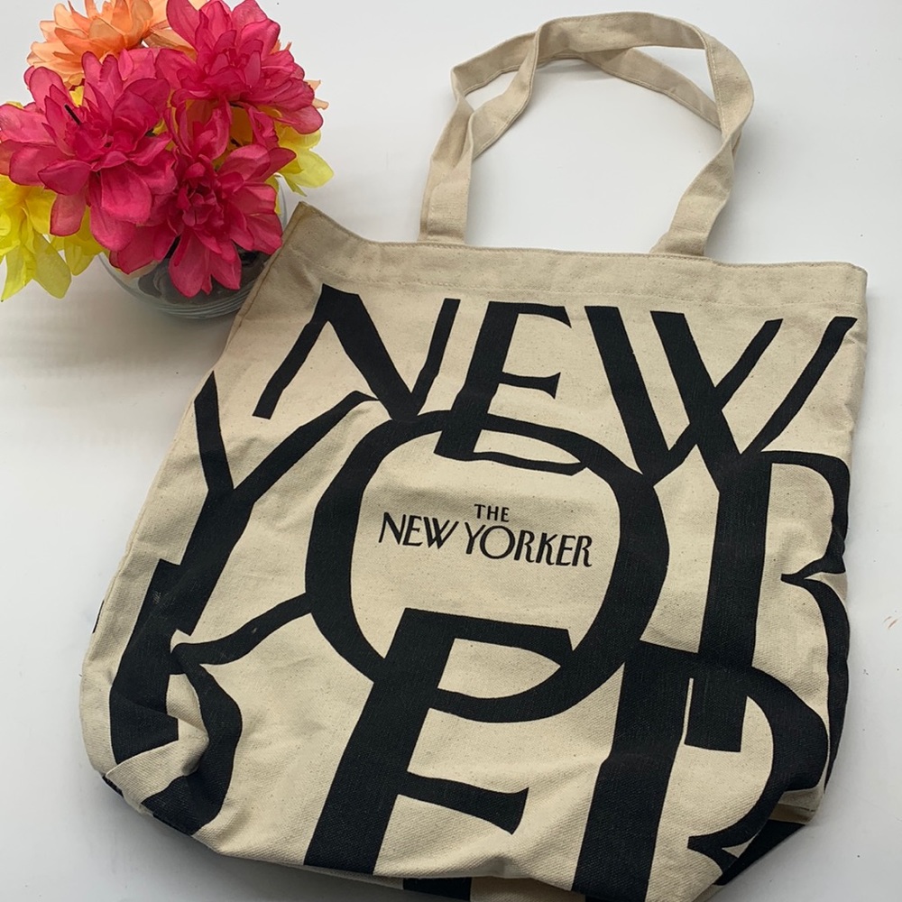 The New Yorker Beige Canvas Tote Bag with Black Print